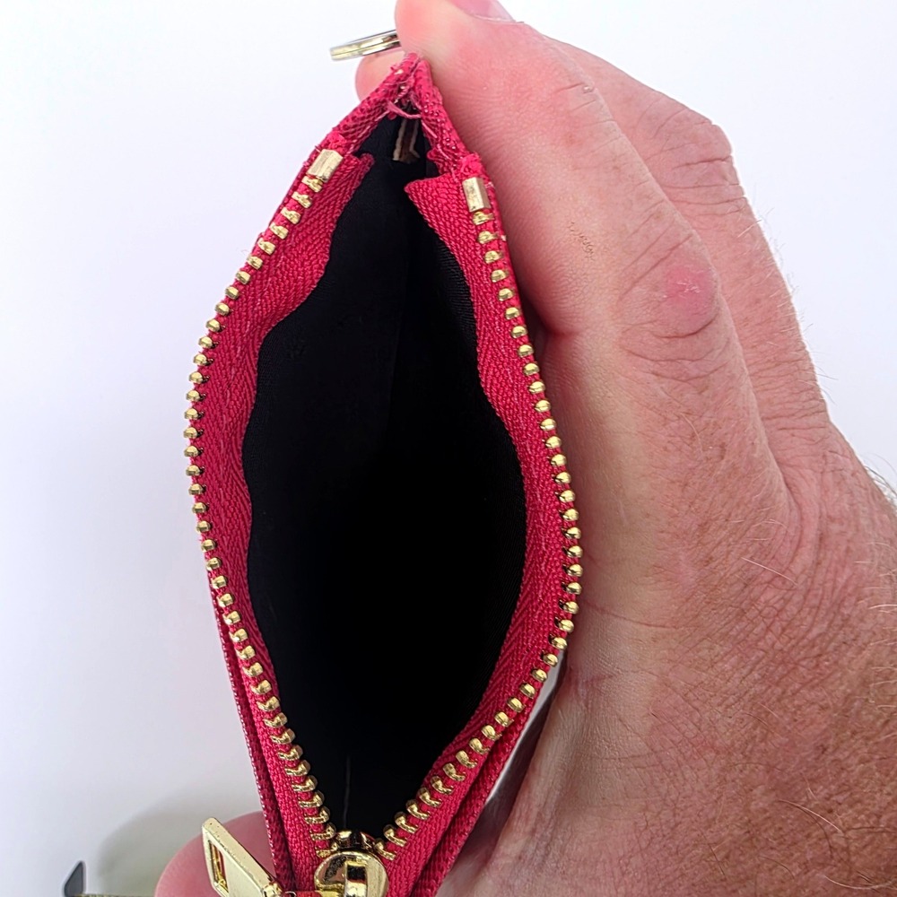 Suweibuke Fuchsia Pink Slim Card Holder Wallet with ID Window and Key Ring - Picture 3 of 5